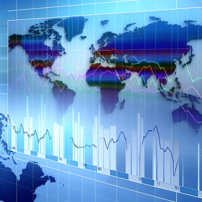 A graph depicting fluctuating global stock market 