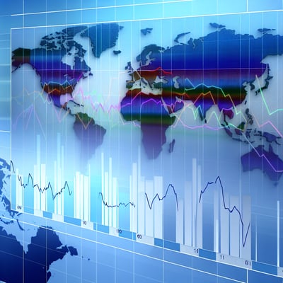 A graph depicting fluctuating global stock market