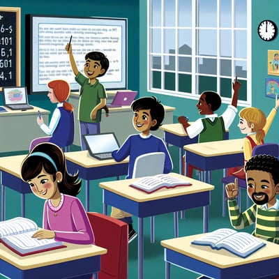 A visual of diverse students in a classroom, benef