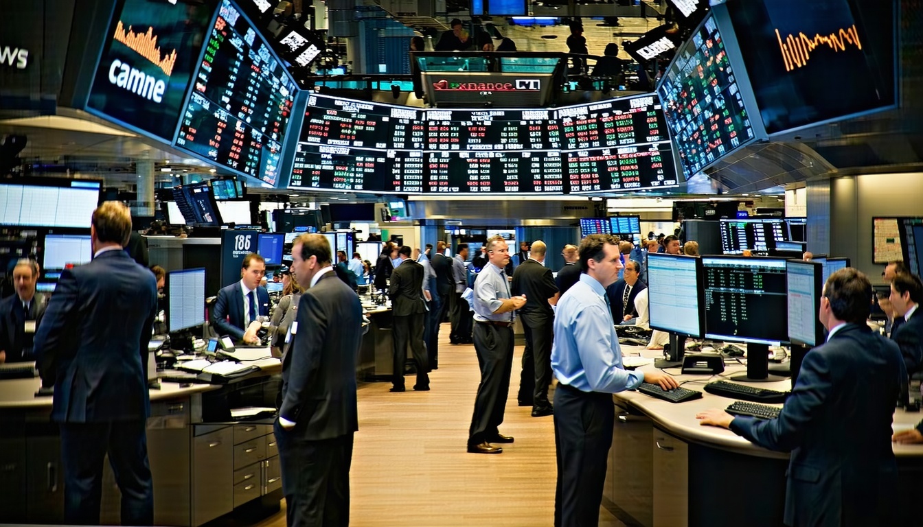 A bustling trading floor at the Australian Stock E